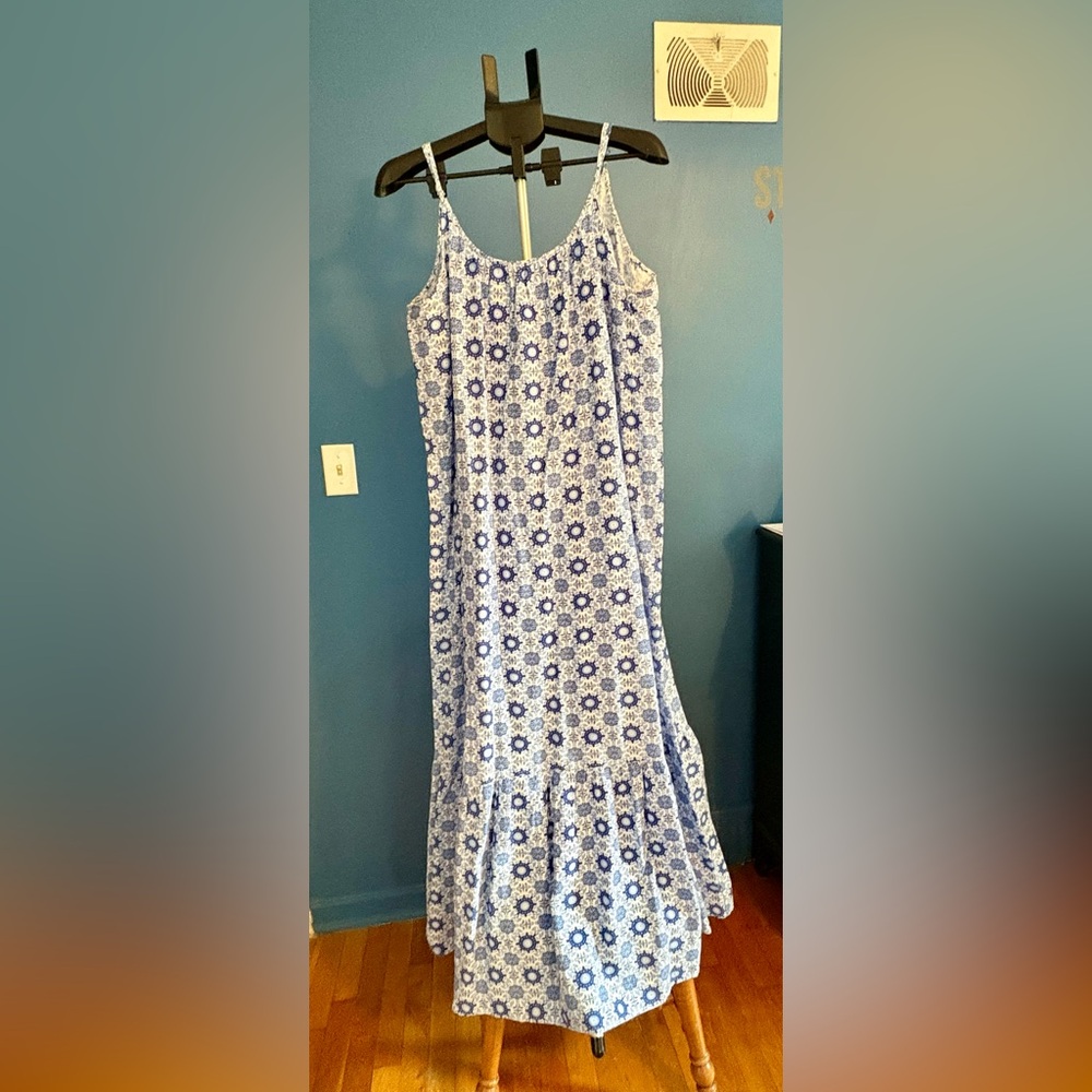 LOFT Blue and White Patterned Maxi Dress
